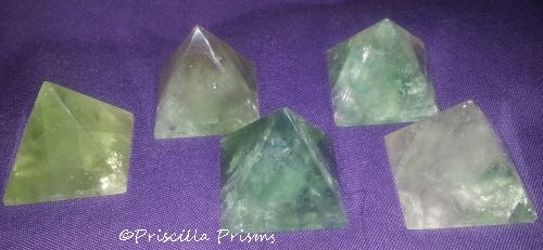 Pastel green with lavender fluorite crystal pyramids
